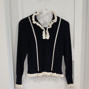 CAbi Black and White Ruffle Sweater
